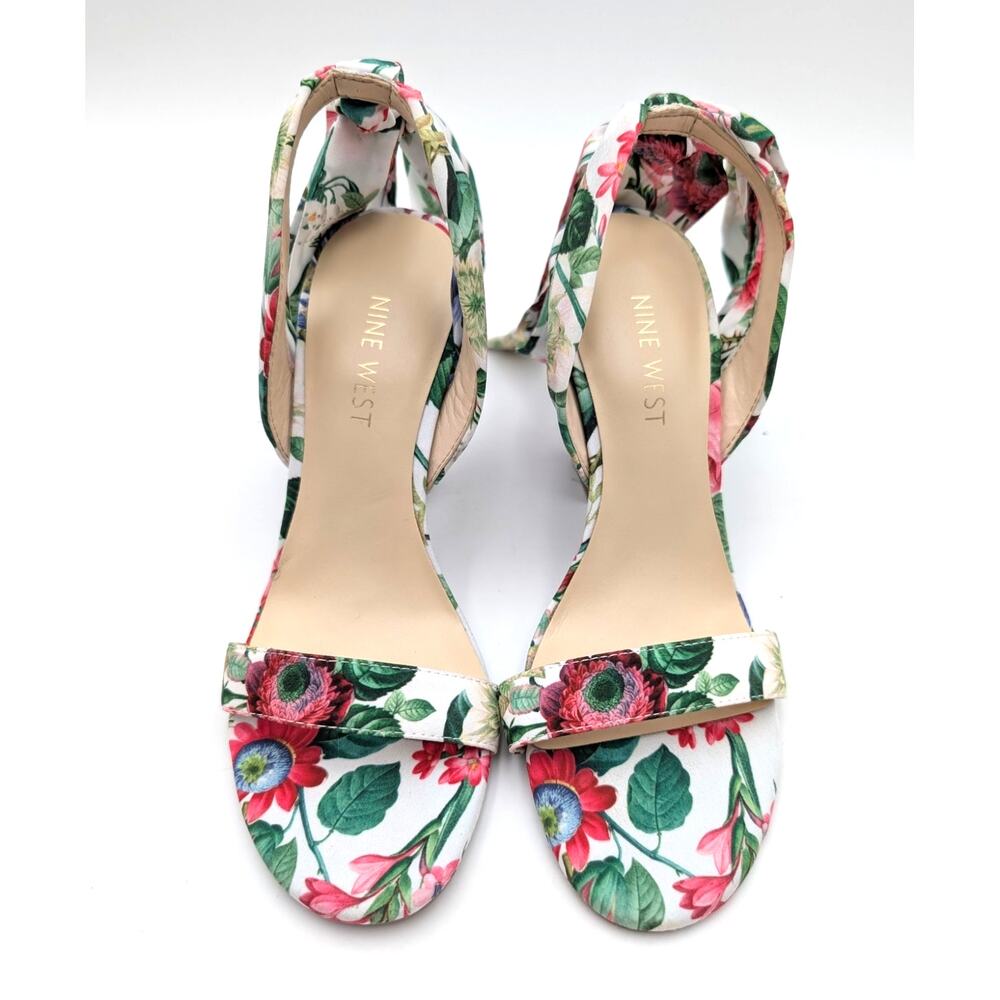 Nine West Kobs Ankle Tie Heel Sandal Women's White Floral Size US5.5M EU36 - Picture 10 of 11